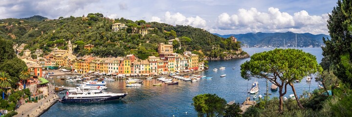 Panoramic view of the harbour in Portofino, Genoa, Italy