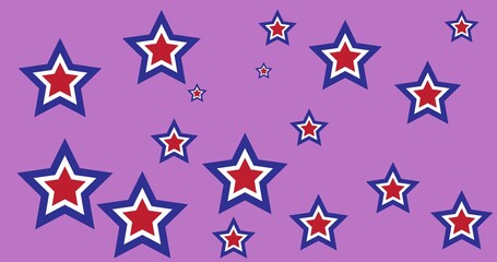 Digitally generated image of multicolor stars against purple background
