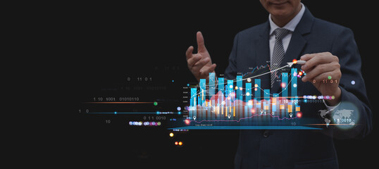 Digital online marketing, Businessman analysis sale data, trading financial graph growth report on...