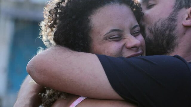 Brazilian couple love embrace and hug, hispanic latin people