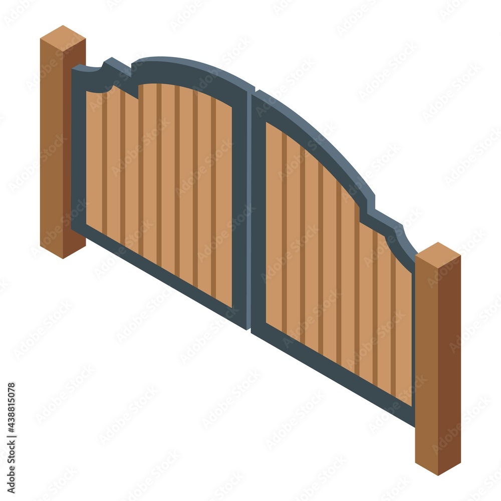 Poster automatic wood gate icon. isometric of automatic wood gate vector icon for web design isolated on wh