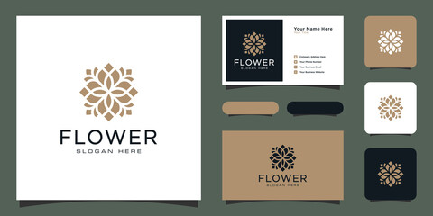 Fototapeta na wymiar Flower monoline luxury logo with business card design