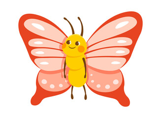 Cute smiling butterfly on white background