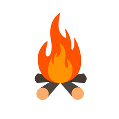 Hand-drawn bonfire. Vector illustration isolated on white background. Modern vector fire icon in flat style. Can be Used for web, mobile, UI And Infographic Design, printsstickers, icons.