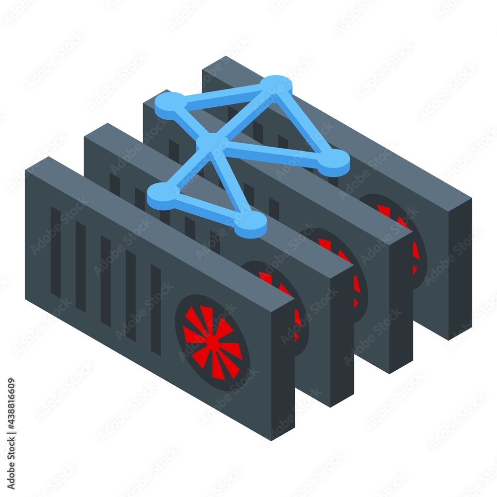 Poster block chain video cards icon. isometric of block chain video cards vector icon for web design isolat