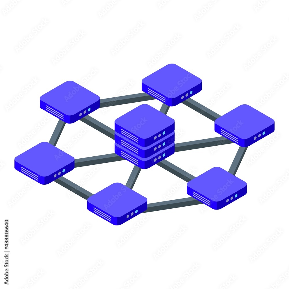 Poster block chain network icon. isometric of block chain network vector icon for web design isolated on wh