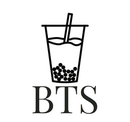 Illustration of Boba water icon with word BTS on white background.