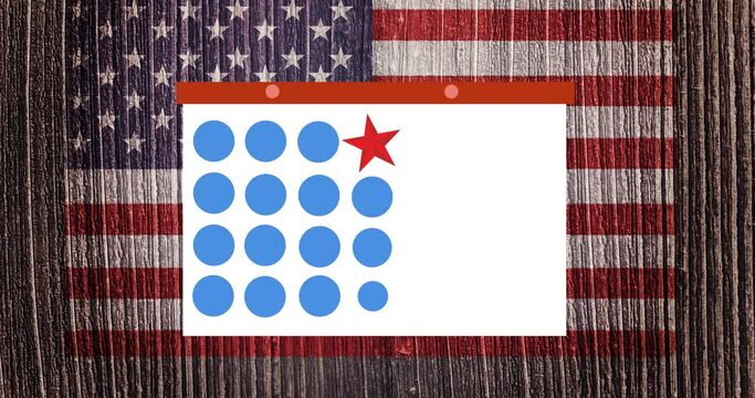 Animation of token template card and red star moving over american flag