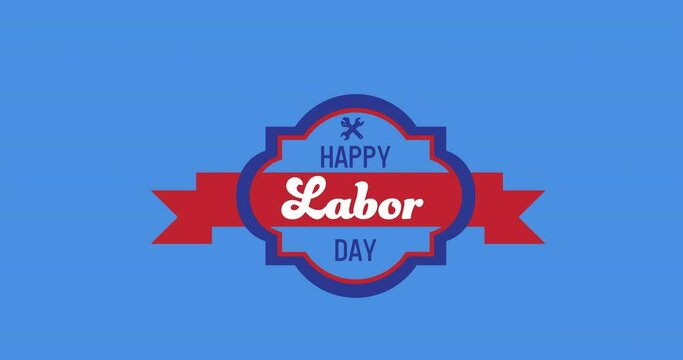 Animation of labor day text moving over blue background