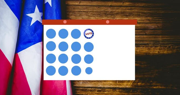Animation of token template card and voting text moving over american flag