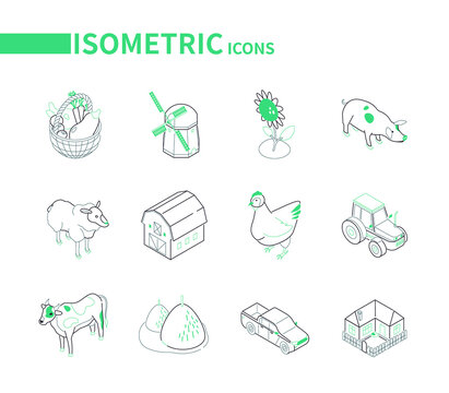 Farming and agriculture - modern isometric icons set