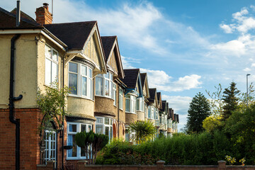 Row of Typical English Terraced Houses in Northampton