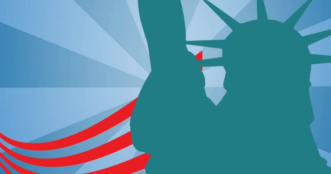 Animation of statue of liberty silhouette over red and blue background