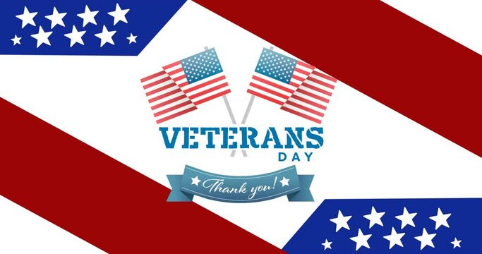 Animation of veterans day text over american flag