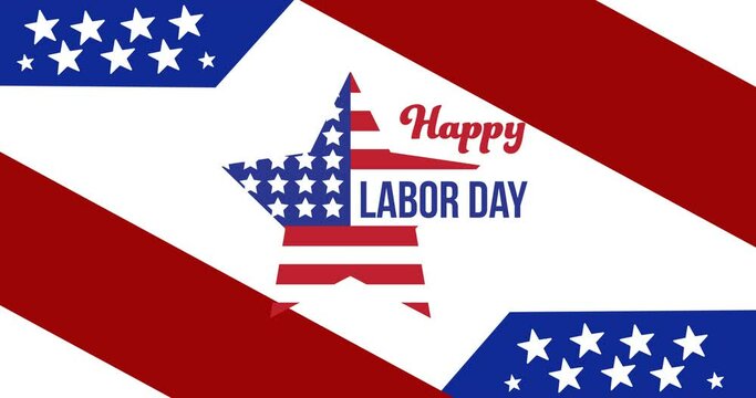 Animation of labor day text over american flag
