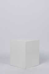 white box on white background, square chair, white cube
