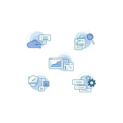 Thin line vector icon set with blue color