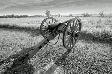 Black and white image of Gettysburg Battlefield  - obrazy, fototapety, plakaty