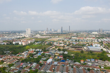 Obraz premium Aerial city view from flying drone at Nonthaburi, Thailand, top view landscape