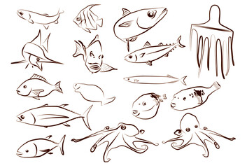 魚の線画イラスト
