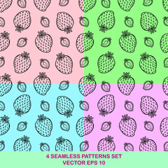 Strawberry abstract  vector seamless pattern set for background