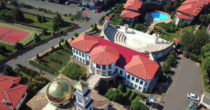 Drone view of the Orthodox Church of Saint Vlasiy in Sveti Vlas, Popular summer resort in Bulgaria