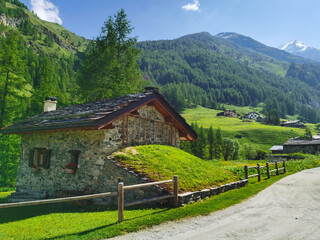 Mountain chalet in the alpine village of Les Lanches, Savoie, France. 