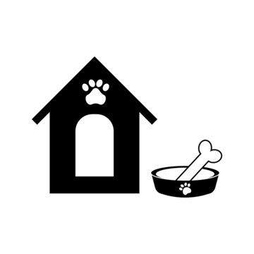 dog cage and bowl With Bone Vector Icon on white background