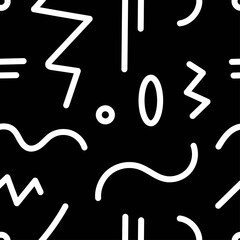 Seamless abstract pattern on black background. Vector doodle image. Graphic geometric ornament.