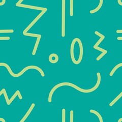 Seamless abstract pattern on green background. Vector doodle image. Graphic geometric ornament.