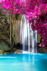 Beautiful waterfall in forest at Erawan National Park in Thailand. - 438821413