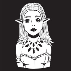 Art sketched Fairytale elf magic girl With elven ears face portrait. nymph woman with makeup
