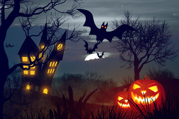 Kürbis  - Halloween - Fledermaus
