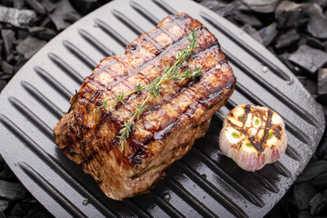 Grilled beef steaks with spices grilled.