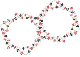 Fototapeta premium Composition of two frames with american flag stars and colours with copy space on white background