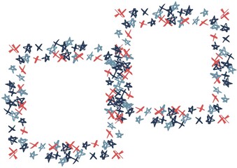 Composition of two frames with american flag stars and colours with copy space on white background