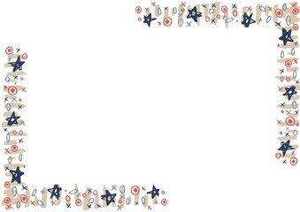 Composition of frame with american flag stars and colours with copy space on white background