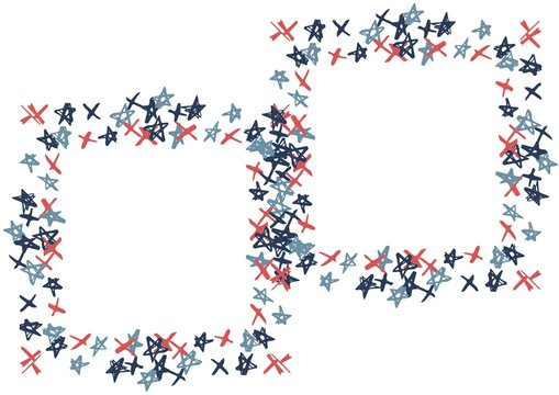 Composition of two frames with american flag stars and colours with copy space on white background