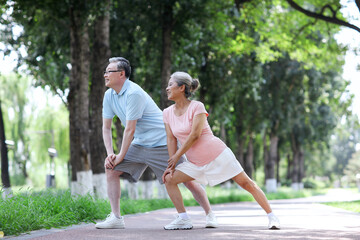 Happy Old couple sports in the park