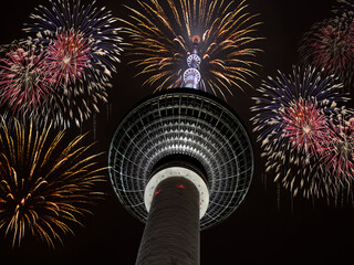 New Years Eve fireworks at the Berlin TV Tower (Berliner Fernsehturm)