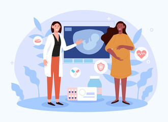 Smiling female doctor is checking pregnant woman in modern hospital