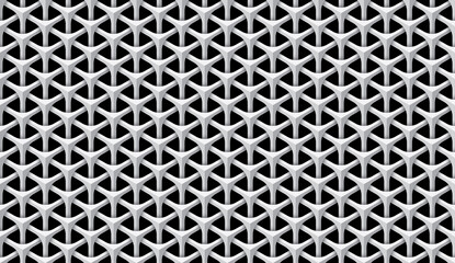 Seamless gray scale image of a woven mesh of three-pointed stars.