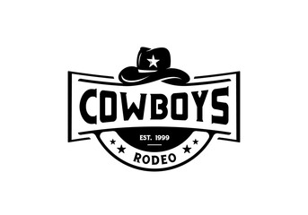 Cowboy hat western style vintage logo design inspiration template - obrazy, fototapety, plakaty