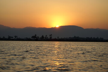 Sunset over Inle Lake in Nyaungshwe, Myanmar