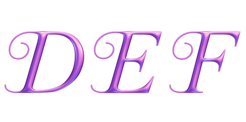 3d alphabet, uppercase pink letters d e f