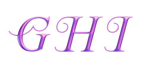 3d alphabet, uppercase pink letters g h i