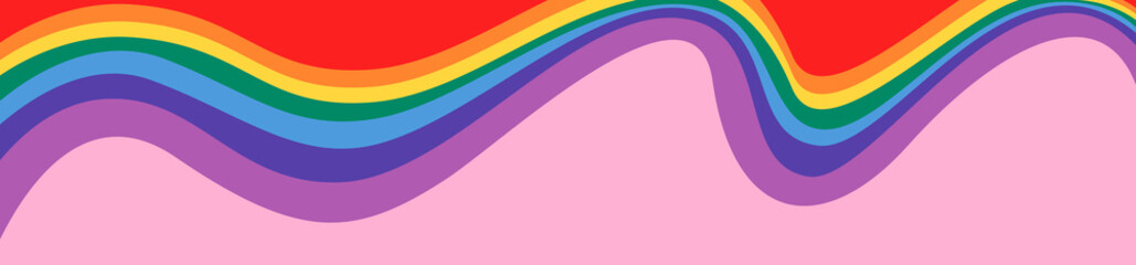 An abstract illustration of LGBTQ Pride banner or header on an isolated pink background  - 438825818