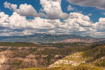 Panoramic view from Mesa Verde National Park to the Colorado rocky Mountains