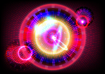 Blue and red light neon effect. Abstract gear digital hi-tech background. Futuristic interface. Virtual reality technology screen