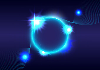 Abstract sphere futuristic background. Blue light effects on round placeholder